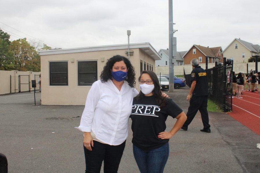 Principal Bruce, left, and Ms. Fontalvo at the Pep Rally.