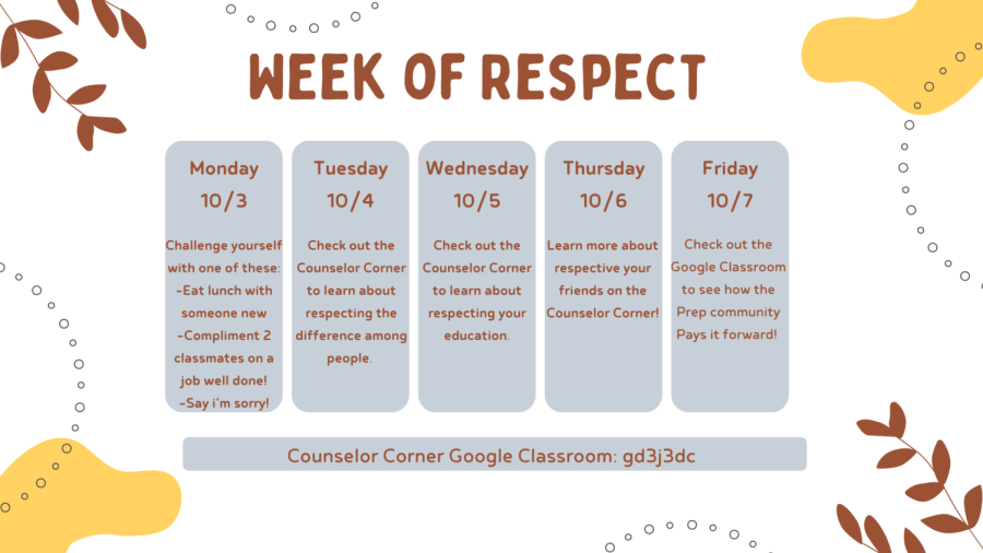 Week of Respect schedule for Prep