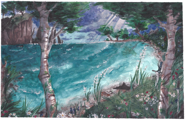Watercolor Landscape Two Swords Jazmine Adames