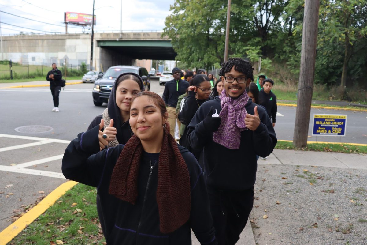 Passaic Prep seniors, led by Eliana Mendoza (front), march to support the cause!