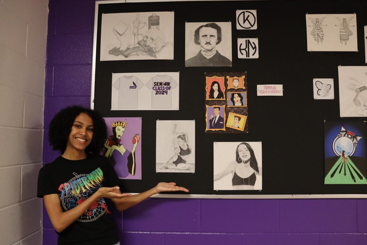 Prep Senior, Keyla Maldonado Santos and her artwork.