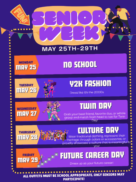 SENIOR WEEK SCHEDULE: What to wear May 26-29